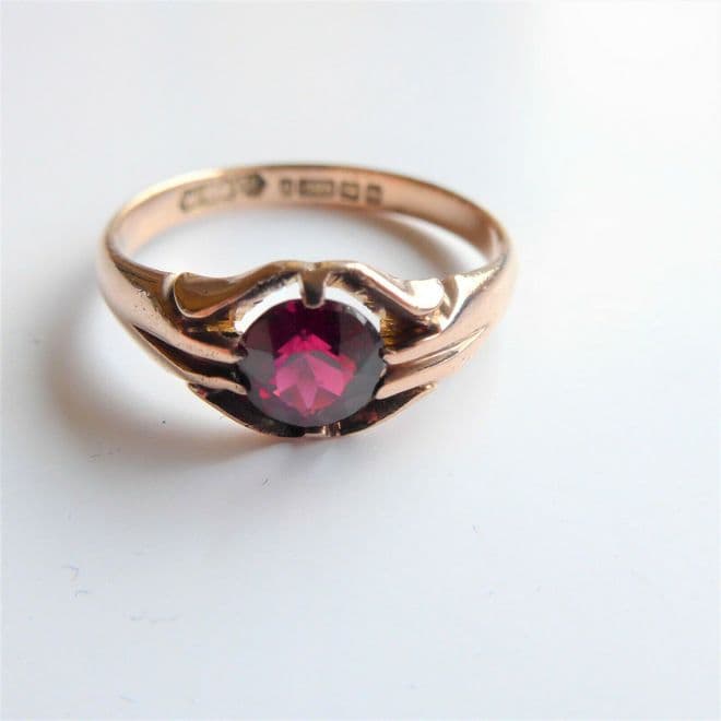 ANTIQUE Gent's Garnet Pinkie Ring in 9ct Rose Gold Size: U 1/2 Hallmarked 1909